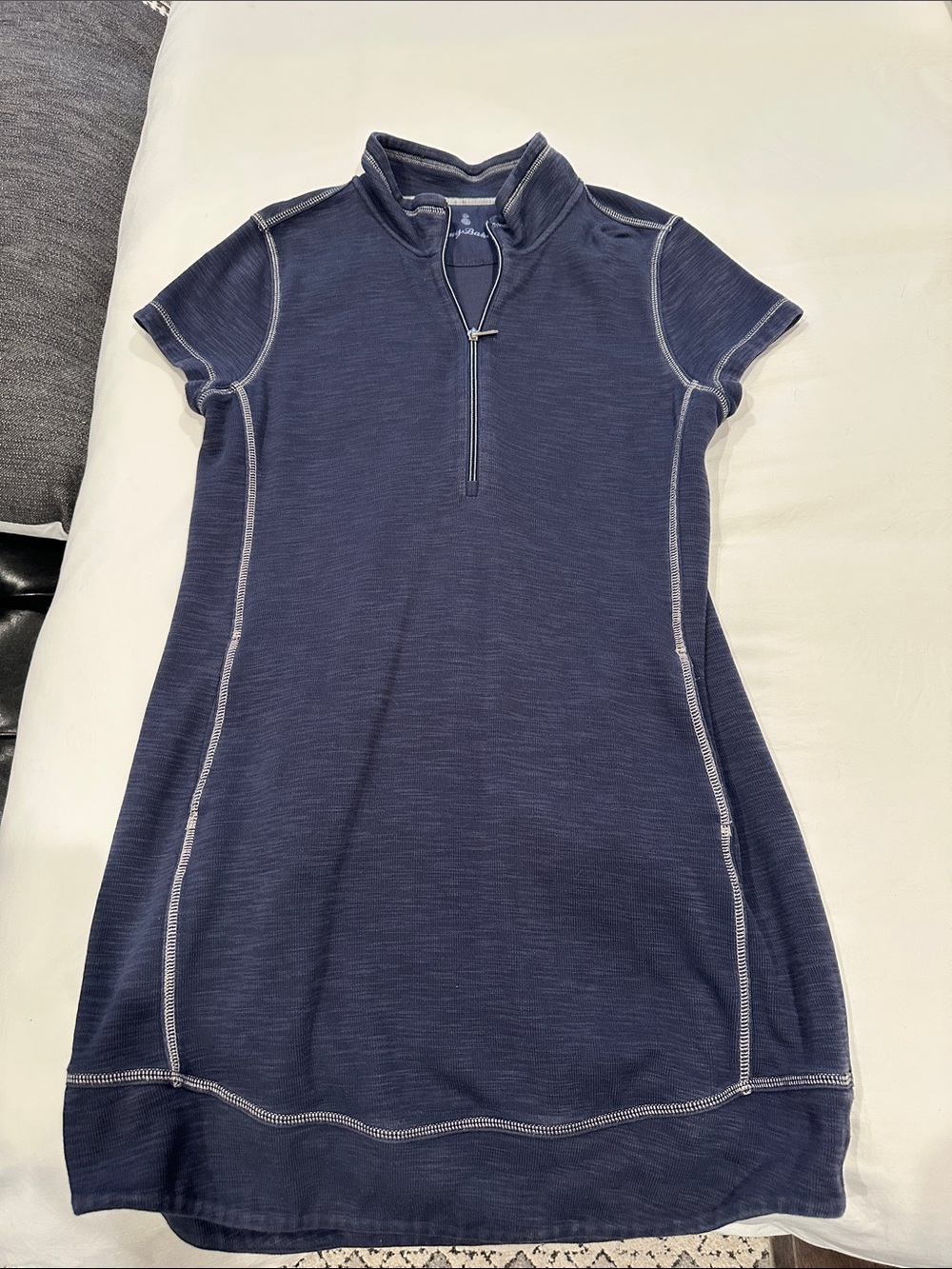 Tommy Bahama Navy Blue Short Sleeve Midi Dress with Contrast Stitching